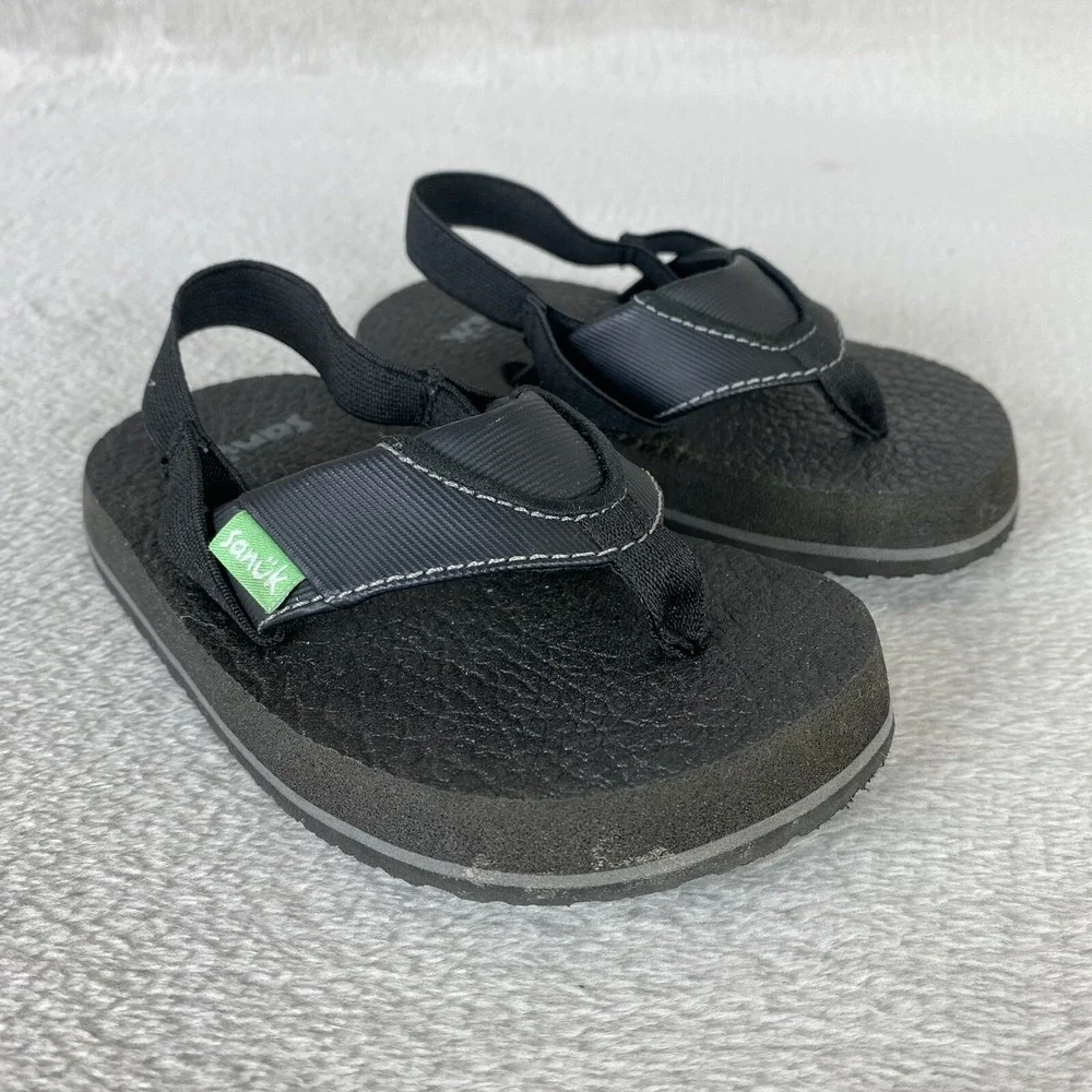 Sanuk Root Beer Cozy Baby Toddler Flip Flop Sandal Size 7 Black Slingback Water